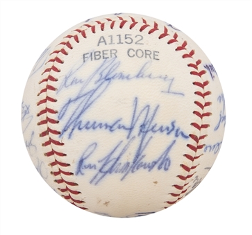 1972 New York Yankees Team Signed All Star Logo Baseball with 22 Signatures Including a Large Thurman Munson Signature (JSA)